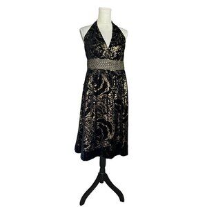 Cynthia Steffe Floral Print Burnout Velvet Halter Neck Midi Dress V Neck Midi 14